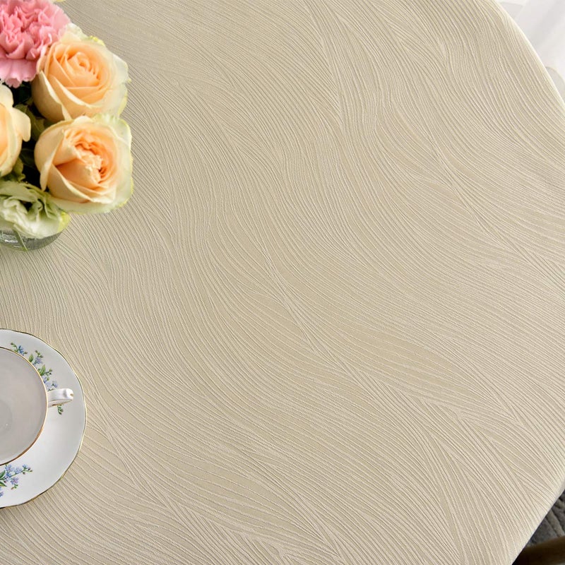 maxmill Round Jacquard Tablecloths Swirl Design Spillproof Wrinkle Free Heavy Weight Soft Table Cloth for Circular Table Cover of Buffet Banquet Parties Holiday Dinner Round 90 Inch Beige - Image 4
